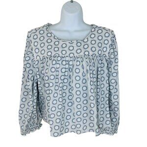 Treasure & Bond Women's Size L Floral 3/4 Sleeves Babydoll White Blue Top